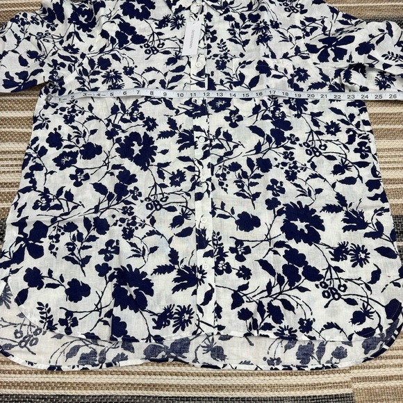 Outerknown Women's Button Up Linen‎ Shirt Floral Long Sleeve White Size Large - Picture 12 of 13